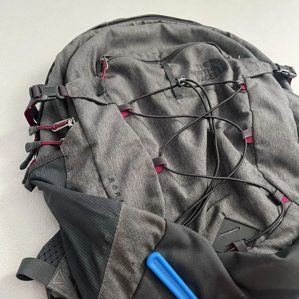 The North Face TNF Gray Magenta Pink Borealis Laptop School Hiking Backpack Bag